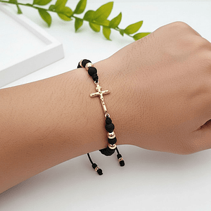 Pulsera Cruz Cristo Neopreno Oro Laminado 18K