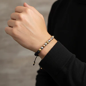 Pulsera Ónix Mate con Acero y Oro Laminado 18k (6mm)