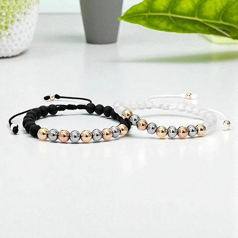 Pulseras para Parejas Ónix Mate Cristal Oro Laminado 18k