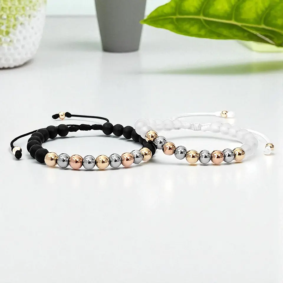 Pulseras para Parejas Ónix Mate Cristal Oro Laminado 18k 2