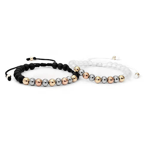 Pulseras para Parejas Ónix Mate Cristal Oro Laminado 18k