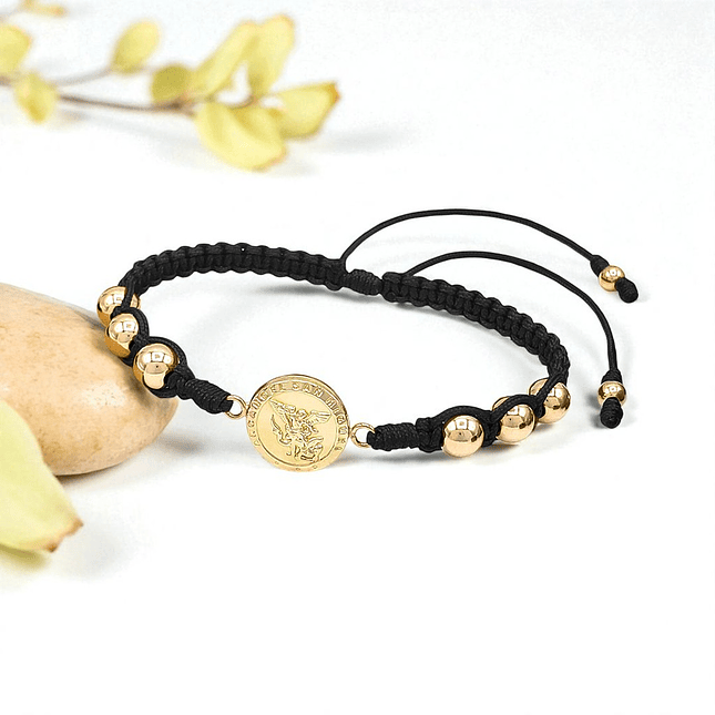 Pulsera Tejida San Miguel Arcángel Oro Laminado 18k 6