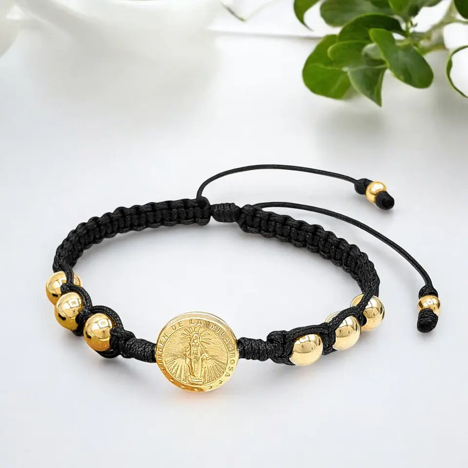 Pulsera Tejida Virgen Milagrosa Oro Laminado 18k 6