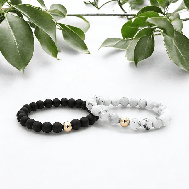 Pulseras Para Parejas Onix Mate Howlita Oro Laminado 18k  4