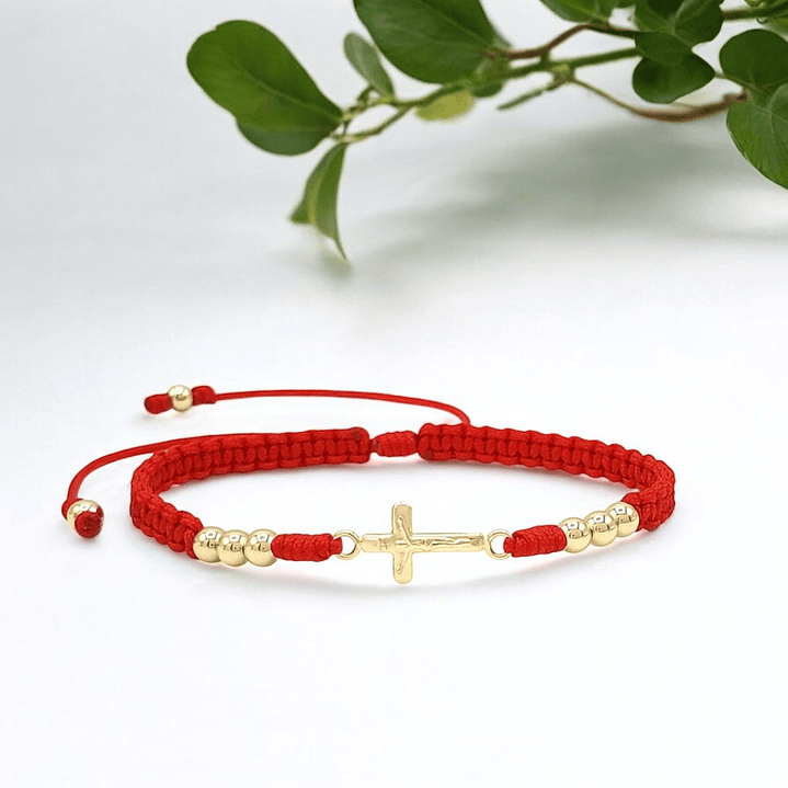Pulsera Tejida Cruz Cristo Oro Laminado 18k 5