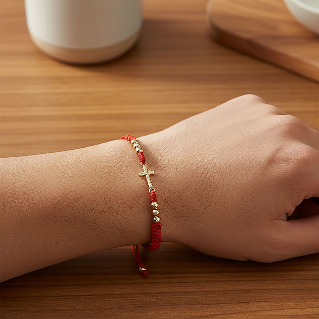 Pulsera Tejida Cruz Cristo Oro Laminado 18k 3