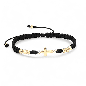 Pulsera Tejida Cruz Cristo Oro Laminado 18k