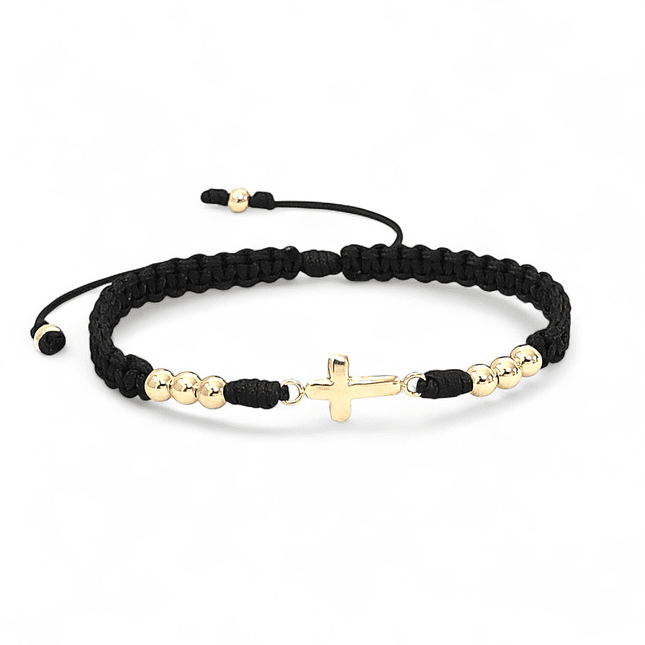 Pulsera Tejida Cruz Cristo Oro Laminado 18k 1