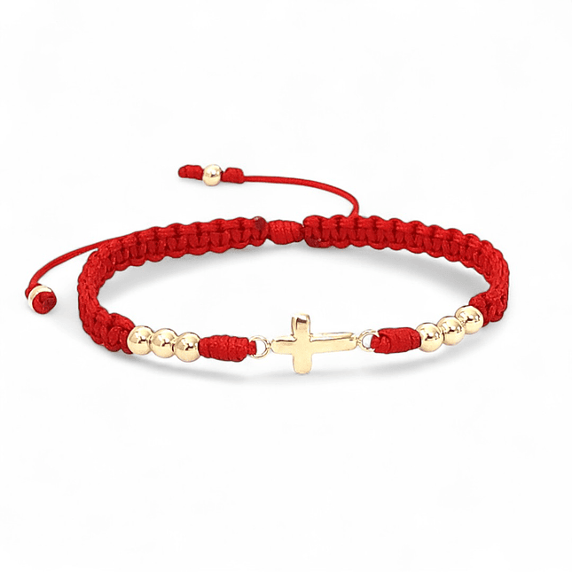 Pulsera Tejida Cruz Cristo Oro Laminado 18k 2
