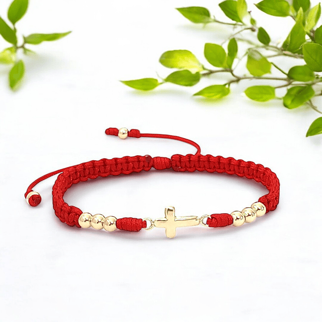 Pulsera Tejida Cruz Cristo Oro Laminado 18k 6