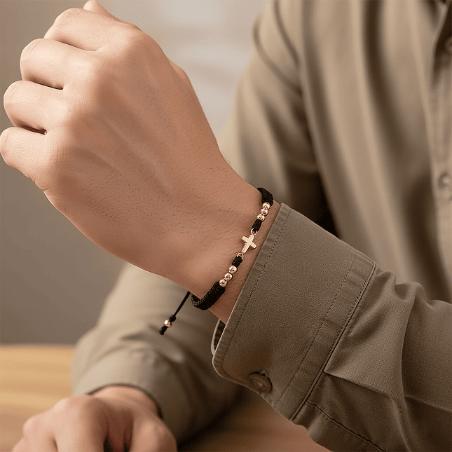 Pulsera Tejida Cruz Cristo Oro Laminado 18k 3