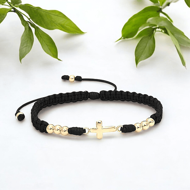 Pulsera Tejida Cruz Cristo Oro Laminado 18k 5