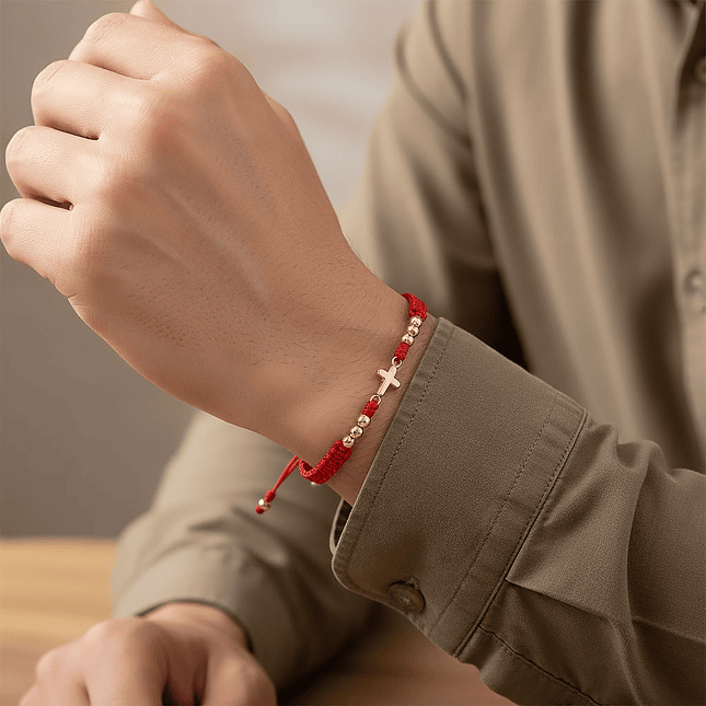 Pulsera Tejida Cruz Cristo Oro Laminado 18k 4