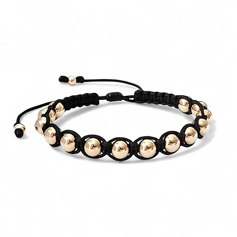 Pulsera Macramé Cordón Negro Oro Laminado 18k
