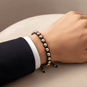 Pulsera Tejido Negro Oro Laminado 18K 