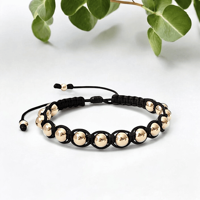 Pulsera Tejido Negro Oro Laminado 18K  3