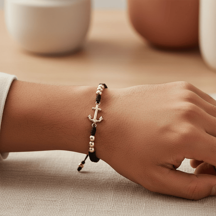 Pulsera Tejida Ancla Oro Laminado 18k 4