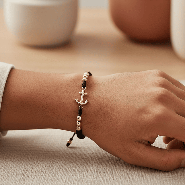 Par de Pulseras Tejidas Anclas Oro Laminado 18k 8