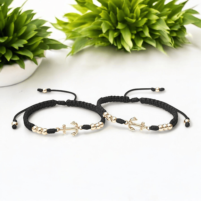 Par de Pulseras Tejidas Anclas Oro Laminado 18k 6