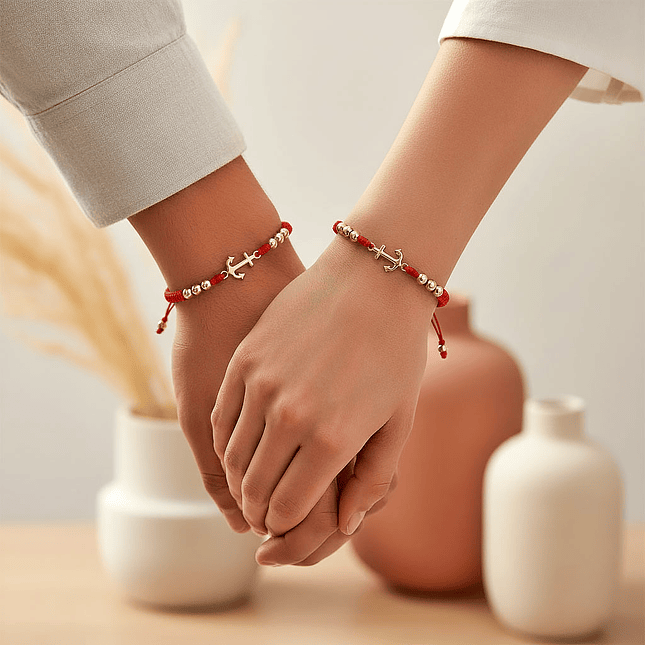 Par de Pulseras Tejidas Anclas Oro Laminado 18k 3