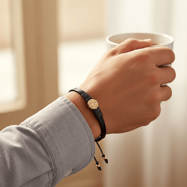 Pulsera San Benito Cuero Oro Laminado 18k 3