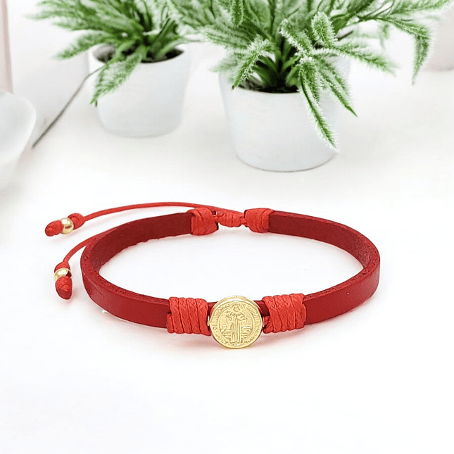 Pulsera San Benito Cuero Oro Laminado 18k 6