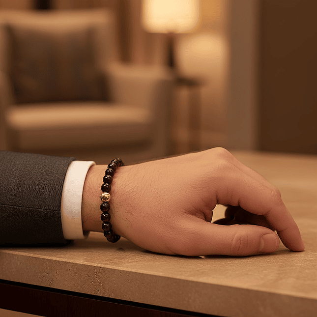 Pulsera Oro Laminado Piedra Granate 8mm 2