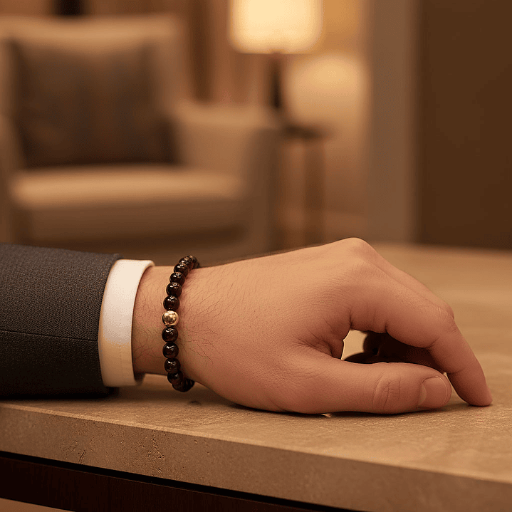 Pulsera Oro Laminado Piedra Granate 8mm 2