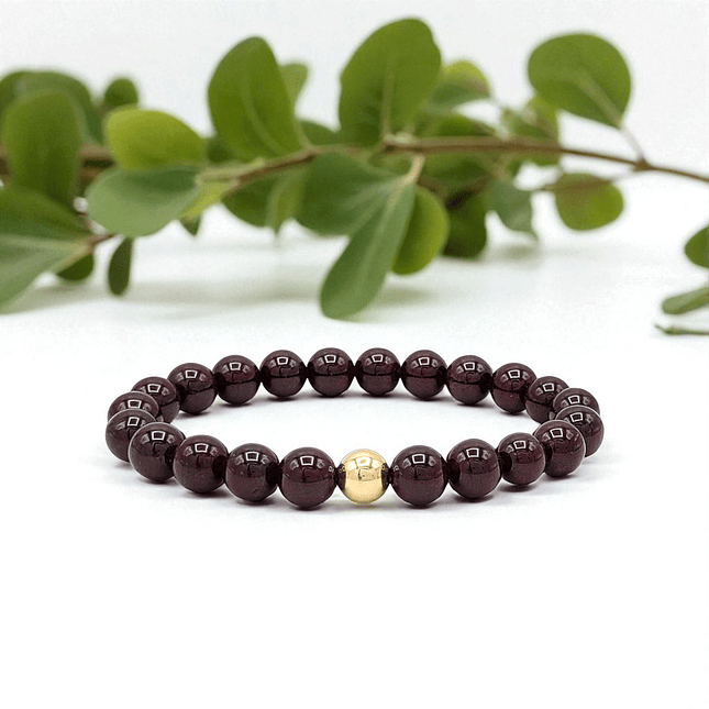 Pulsera Oro Laminado Piedra Granate 8mm 3