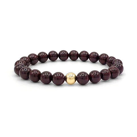 Pulsera Oro Laminado Piedra Granate 8mm