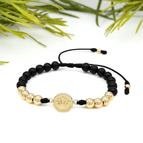 Pulsera Corona Piedra Ónix Oro Laminado 18K