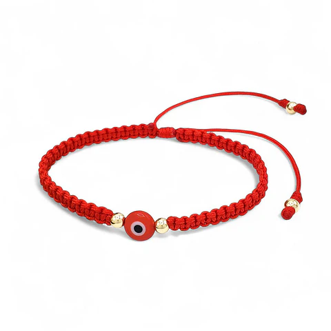 Pulsera Tejida Oro Laminado 18k Ojo Turco Rojo Negro o Azul