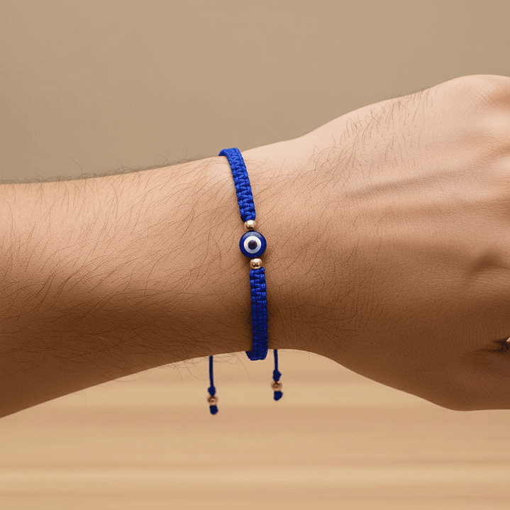 Pulsera Tejida Oro Laminado 18k Ojo Turco Rojo Negro o Azul 6