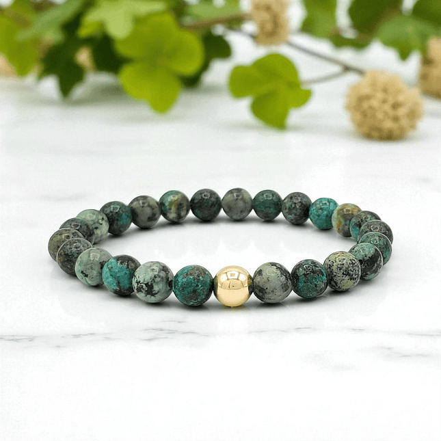 Pulsera Turquesa Africana Oro Laminado 18k 2