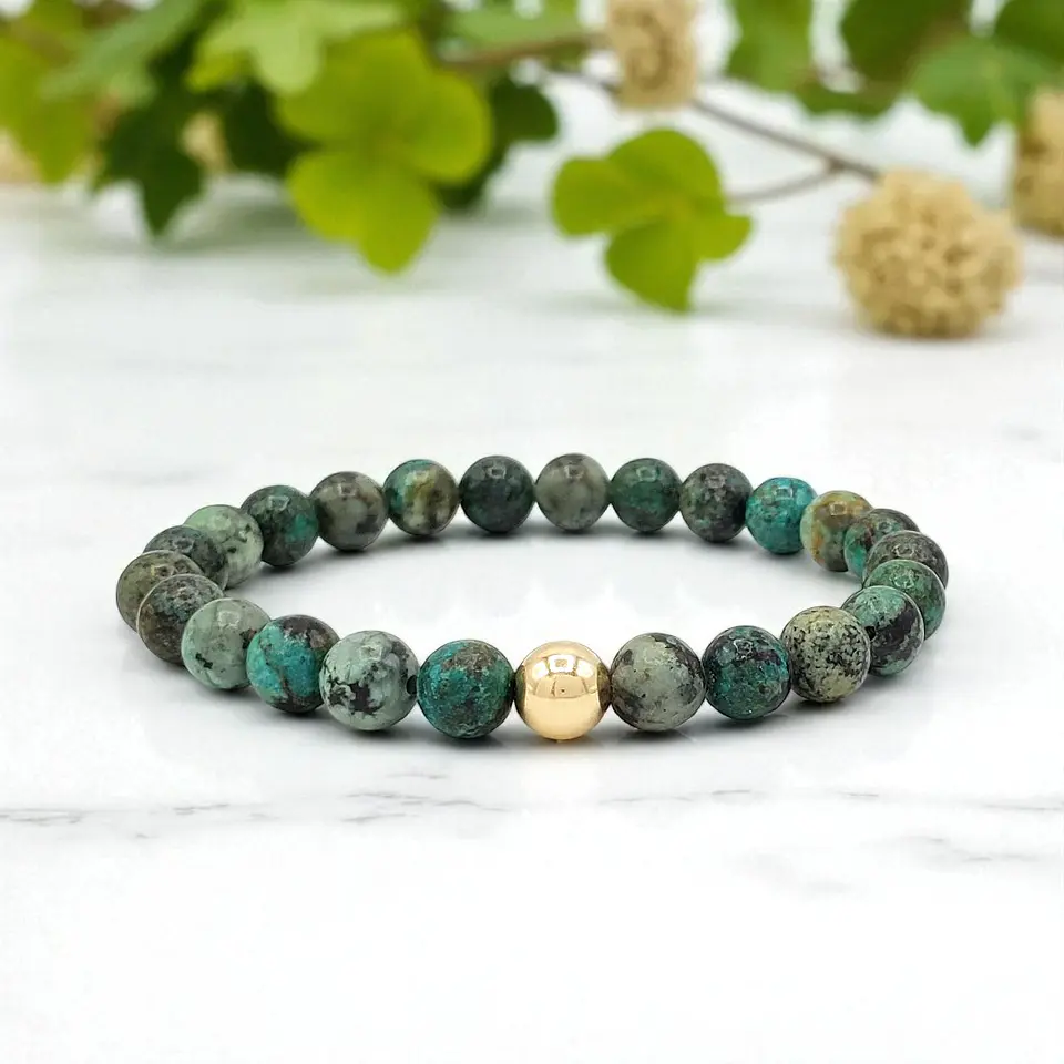 Pulsera Piedra Turquesa Africana Oro Laminado 18k 3