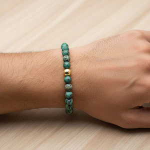 Pulsera Piedra Turquesa Africana Oro Laminado 18k