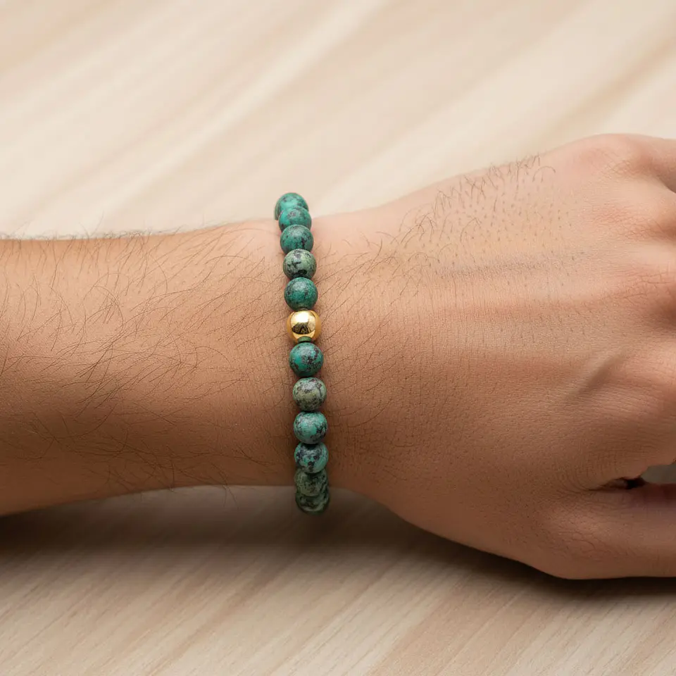 Pulsera Piedra Turquesa Africana Oro Laminado 18k 2