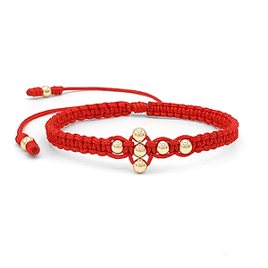 Pulsera Tejida Cruz Cristo Oro Laminado 18k