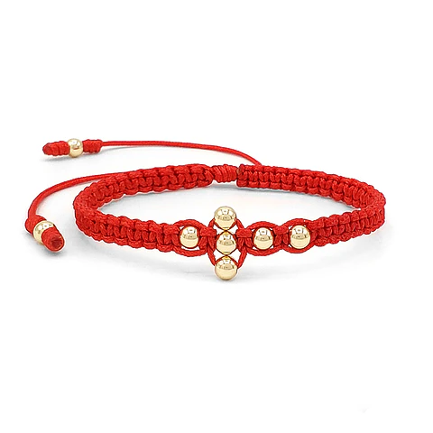 Pulsera Tejida Cruz Cristo Oro Laminado 18k