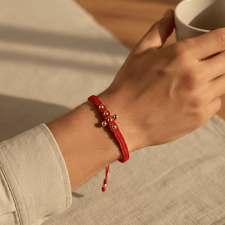 Pulsera Tejida Cruz Cristo Oro Laminado 18k 3