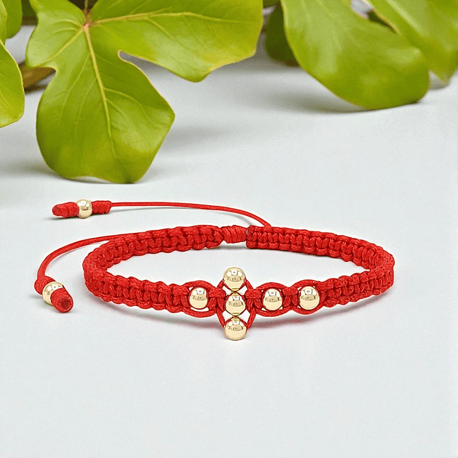 Pulsera Tejida Cruz Cristo Oro Laminado 18k 6