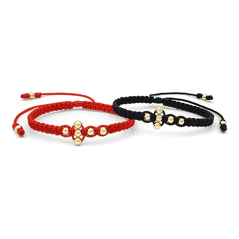 Par de Pulseras Tejidas Cruz Oro Laminado 18k
