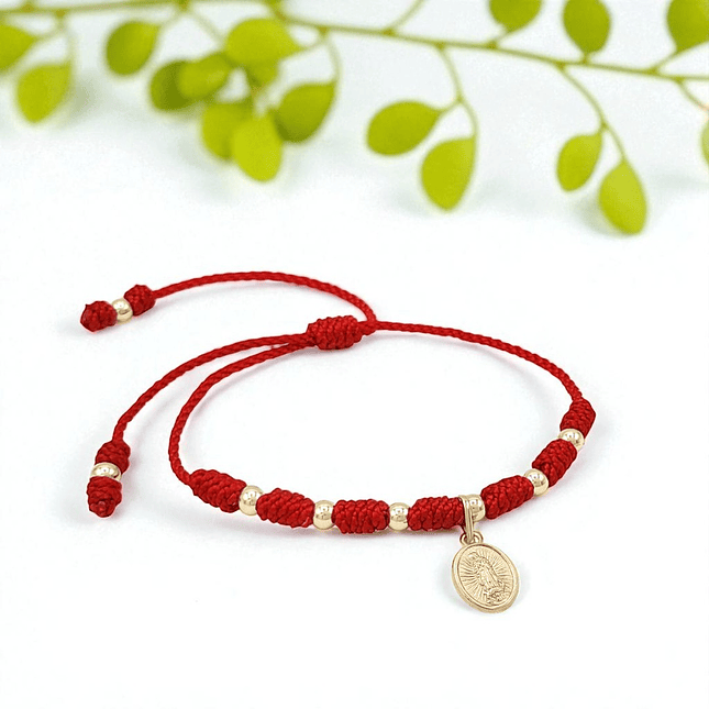 Pulsera 7 Nudos Virgen Guadalupe Hilo Rojo Oro Laminado 18k 3