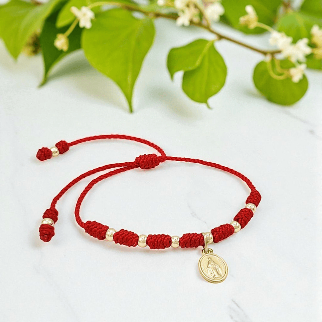 Pulsera 7 Nudos Virgen Milagrosa Hilo Rojo Oro Laminado 18k 3