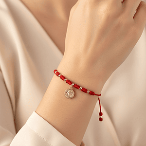 Pulsera 7 Nudos San Benito de Abad Hilo Rojo Oro Laminado 18k