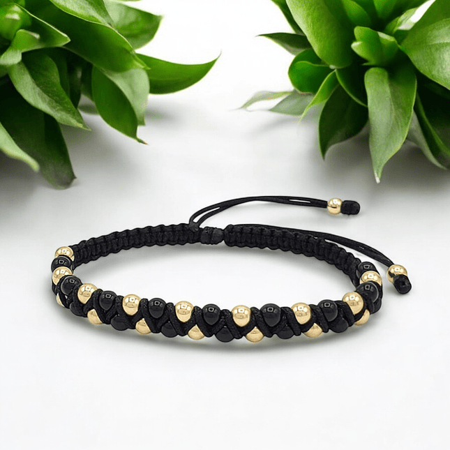 Pulsera Tejida Piedra Onix y Oro Laminado 18k 3