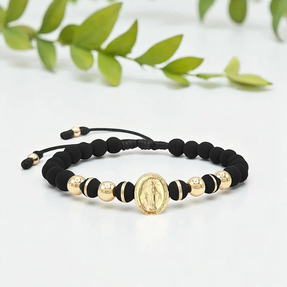 Pulsera Virgen Milagrosa Neopreno Oro Laminado 18k 5