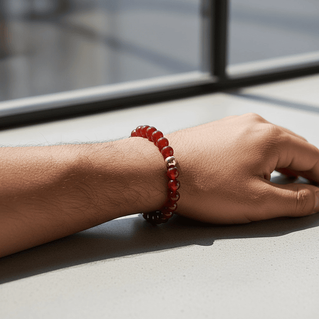 Pulsera Oro Laminado Piedra Cornalina 8mm 3