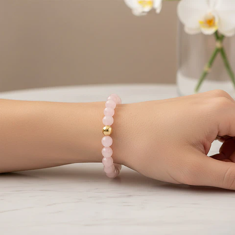 Pulsera Cuarzo Rosado Oro Laminado 18k