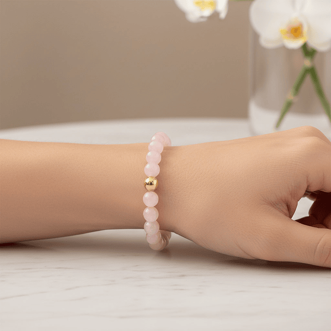 Pulsera Cuarzo Rosado Oro Laminado 18k 2